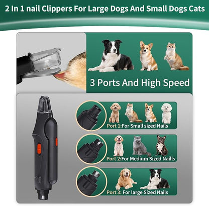 2-in-1 Cat Nail Clippers & Dog Nail Clippers Trimmers for Large Medium Small Dogs Cats Claw Trimmer Quick Sensor and Safety Guard USB Rechargeable with 2 LED Lights Dogs Nail Trimmer