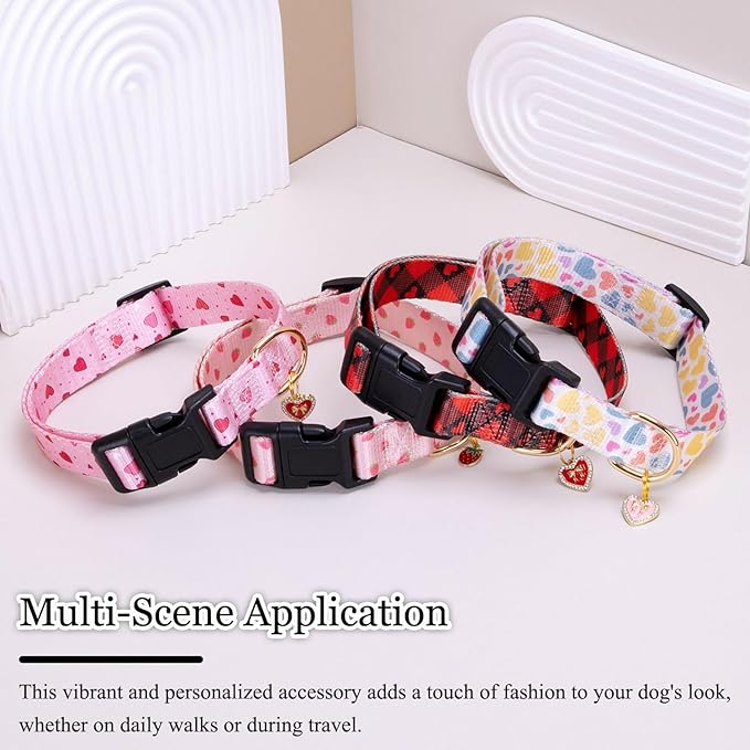 Love Pattern Dog Collar with Buckle Adjustable Safety Nylon Collars for Small Medium Large Dogs, Cute Stylish Girl Boy Christmas Dog Collar(Pink Heart,L)