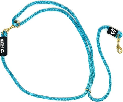Mad Dog Products Hands Free Clip Dog Leash 3/8” x 10’ Aqua Signature Rope – Made in USA