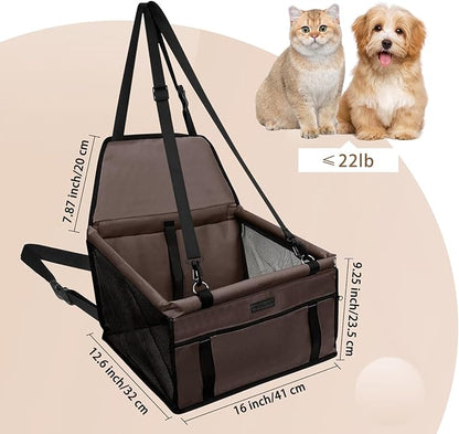 PetsHome Dog Car Seat Foldable Dog Car Booster Seat Waterproof Breathable Oxford Travel Bag for Small to Medium Dogs, Puppies, and Pets-Pure Coffee