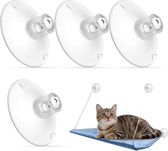 Large Clear PVC Window Perch Suction Cups for Cat Hammocks, Beds & Perches - 4 Pack Strong Replacement Sucker Pads (3.37in)