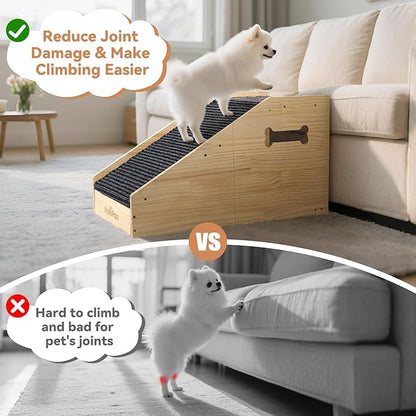 Dog Ramps for Small Dogs, Dog Steps for Couch with Non-slip Cover and Pads, Gentle Slope Ramp for Dogs to Get on Bed, Couch, Patio, Window Sill, Car, Easy up and down Pet Ramps for Puppy, Cats