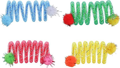2Pcs Colorful Coils Spring with Plush Ball Cats Chew Toy for Indoor and Outdoor Play Stimulating Curiosity and