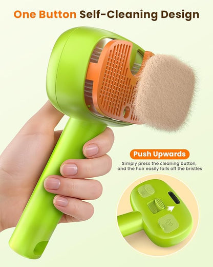 4-in-1 Cat Steam Brush, 2025 Upgraded Pet Steam Brush for Indoor Cats Dogs Spray Hair Removal Comb, 2 Spray Self-Cleaning Dog Brushes for Shedding,Massage,Cleaning Grooming (Green)