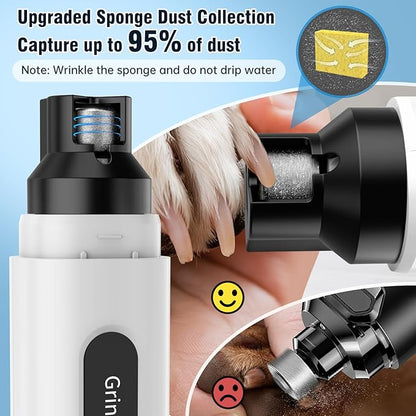Dog Nail Grinder, 7-Speed Pet Nail Trimmer with LED Light & Sponge Dust Collector, Quiet and Low-Vibration, Painless Paws Grooming for Large Medium Small Dogs, Include Storage Bag