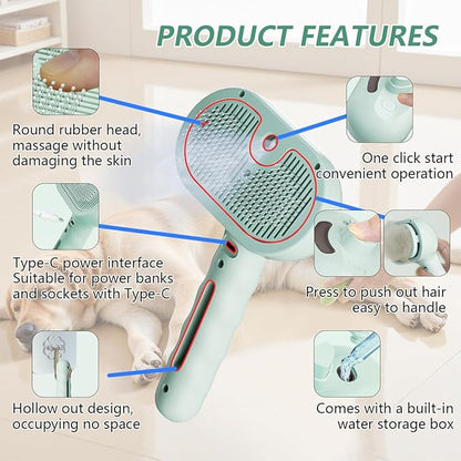 Spray Cat Hair Brush For Grooming Convertible USB Rechargeable Dog Brush For Shedding - Ideal For Indoor & Outdoor(Green)