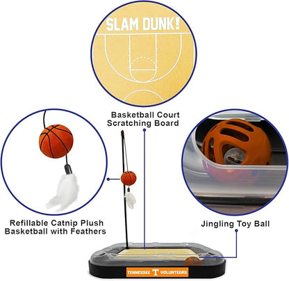 NCAA TENNESSEE Volunteers Basketball Court Felt Cat Scratcher Toy - 6-in-1 Interactive Cat Ball Bell Wand & Plush Basketball