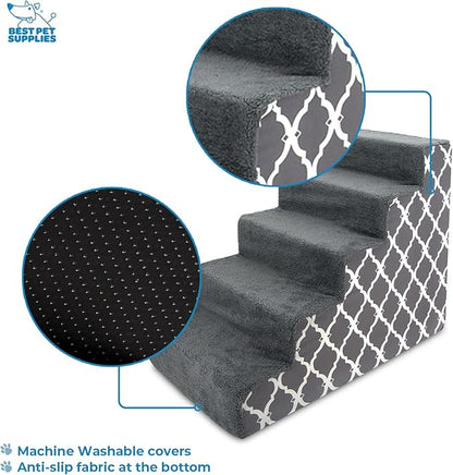 Best Pet Supplies Foam Pet Steps Cover for Small Dogs and Cats, Portable Ramp Stairs for Couch, Sofa, and High Bed Climbing (Cover Only) - Gray Lattice, 5-Step (Cover Only)