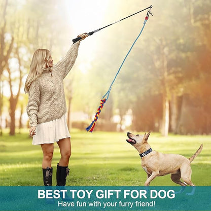 Flirt Pole for Dogs Interactive Dog Toys, Dog Flirt Pole with Removable Traction Rope and Cotton Rope Lure for Large Medium Small Dogs, Indoor Outdoor Chase Training Exercise (35 inch)