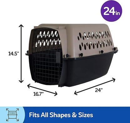 Petmate Vari Dog Kennel Portable Carriers & Crates for Smaller Dogs or Puppies and Pets 10 to 20 lbs, Airline-Friendly Plastic Pet Carrier Home and Travel, 24" Long, Taupe & Black, 24” x 16.7” x 14.5”
