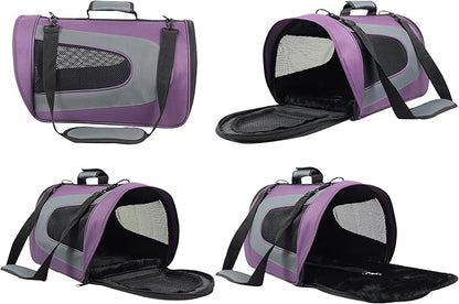 EliteField Deluxe Soft Pet Carrier (3 Year Warranty, Airline Approved), Multiple Sizes and Colors Available (18" L x 10" W x 11" H, Purple+Gray)
