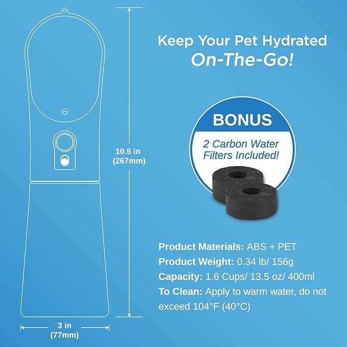 Portable PET Travel DOG on-the-go CAT WATER BOTTLE. Best Leak-Proof Water fountain for small cats, dogs. 12oz