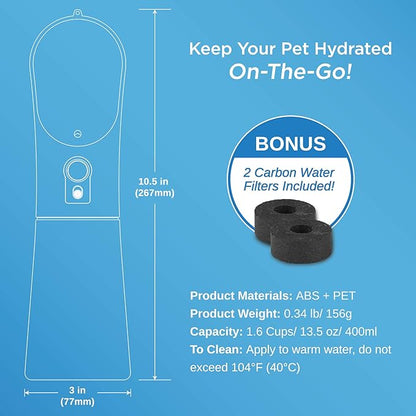 Portable PET Travel DOG on-the-go CAT WATER BOTTLE. Best Leak-Proof Water fountain for small cats, dogs. 12oz