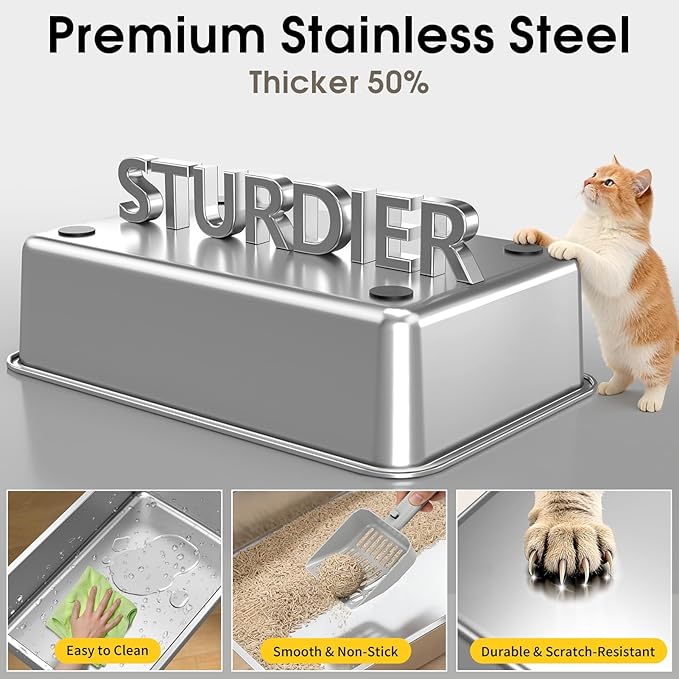 Enclosed Stainless Steel Litter Box, Large Metal Litter Box with Lid, Front & Top Entry, Odor Control & Dog Proof, Scratch-Resistant, Easy Clean (White)
