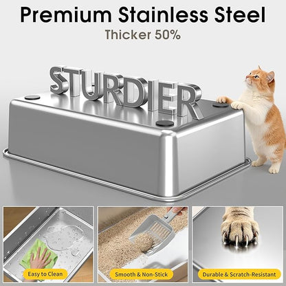 Enclosed Stainless Steel Litter Box, Large Metal Litter Box with Lid, Front & Top Entry, Odor Control & Dog Proof, Scratch-Resistant, Easy Clean (White)