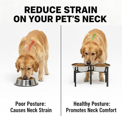 Adjustable Elevated Dog Bowl Stand, Metal Feeder Riser for Large Medium Dogs, Portable Travel Design, Slow Feeder Compatible (Without Bowls)