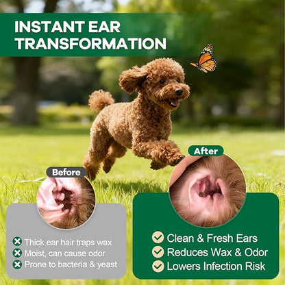 Dog Ear Hair Removal Tool – Easy Ear Plucking Powder for Dogs, Upgraded Dog Ear Powder, Hemostats & Round Tip Scissors for Gentle, Effective Ear Hair Removal (Poodles, Schnauzers & More)