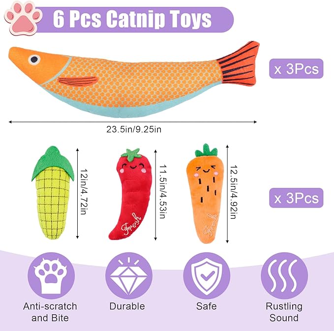 6 Pack Cat Toys, Catnip Toys for Cats, Cat Toys Interactive for Bored Indoor Adult Cats, Kittens, Kitty Exercise, Crinkle Sound