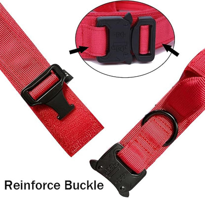 Xqpetlihai Tactical Dog Collar Adjustable Military Nylon Dog Collar with Control Handle and Heavy Duty Metal Buckle for Medium and Large Dogs (Red,XL)