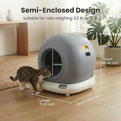 Self-Cleaning Automatic Cat Litter Box, Compact Footprint for Small Spaces & Apartments, Dual Safety Sensors, Jam Auto-Stop, App Control, Child Lock, Best for 1 Cat