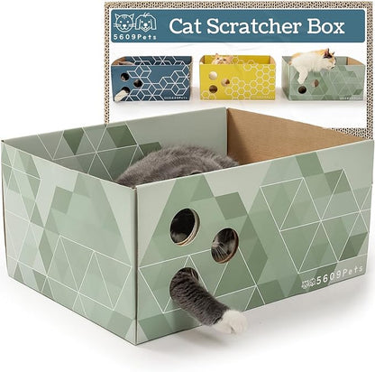 Cardboard Cat Scratcher, No-Mess Cat Scratch Box with Refillable Double-Sided Cat Scratch Pad for Indoor Cats