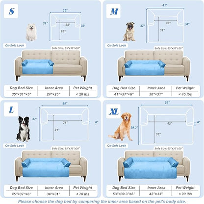 GGIB Cooling Dog Bed Mat with Bolster Pillow Washable Dog Couch Cover Breathable Summer Pet Couch Bed Protector Indoor(Large, Cooling Blue)