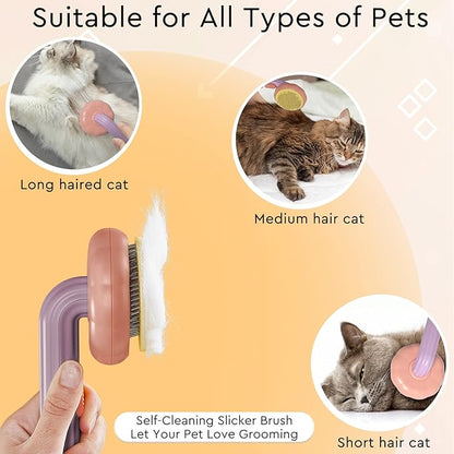 GJEASE Cat Grooming Glove Brush,Self-Cleaning Slicker Pet Brush for Short and Long Haired pats,Dog Bath Brush for Shedding and Grooming,Removes Loose Hair and Tangles,Promote Circulation