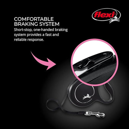 FLEXI New Classic Cord Retractable Dog Leash for Small Dogs up to 33 lbs. – 26 ft., Black | Tangle-Free Pet Walking Leash with One-Handed Brake, Pause, Lock|German Quality Product