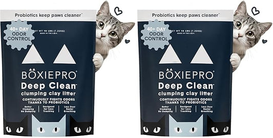 Boxie® Probiotic 40 Day Natural Odor Control Cat Litter, 16lb Clumping Clay Kitty Litter (Pack of 2)