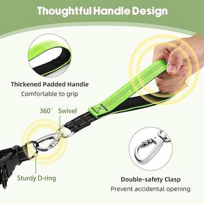 Hands Free Dog Leash with Pouch, Waist Leash for Dog Walking, Jogging, Hiking, Retractable Leashes with Dual Padded Handles, Adjustable Reflective Belt for Small Medium Large Dogs, Black Green