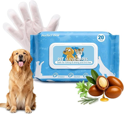 Pet Glove Wipes for Dogs and Cats, Rinse-Free Dog Grooming Wipes, Fragrance-free Hypoallergenic Deodorizing Wipes, Ultra-Thick, For Pets Cleaning, Post-Operative Care, Daily Grooming and Travel 20 PCS