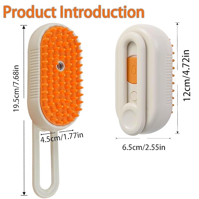 Cat Steam Brush for Shedding Dog Brush with Steam Pet Hair Cleaning Brush Comb for Spray 3 in 1 Pet Grooming for Long & Short Haired Pets – Spritz Defur Comb for cats(orange)
