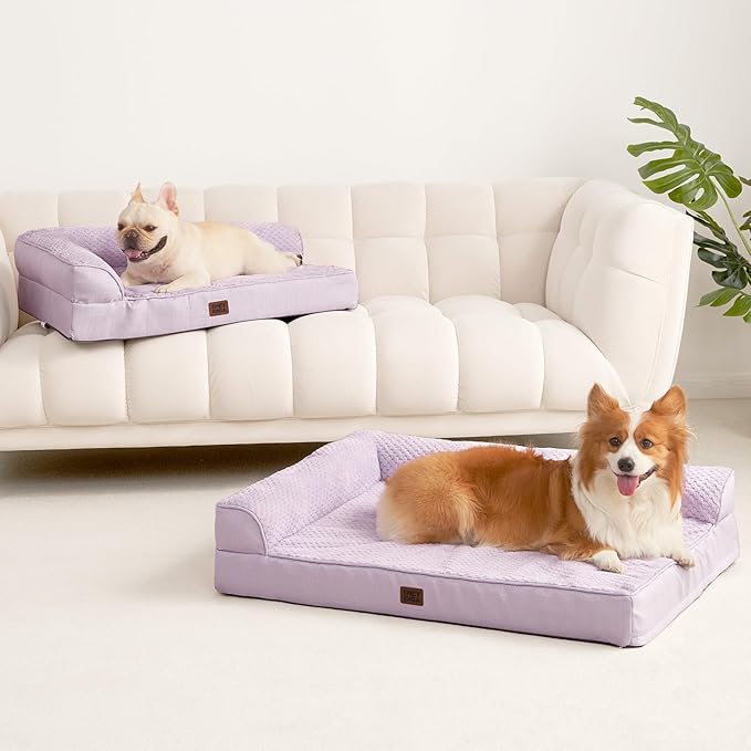 EHEYCIGA Extra Large Dog Bed Othorpedic, Memory Foam XL Dog Bed with Washable Removable Cover, Waterproof Pet Sofa Couch XLarge Size Dogs with Nonskid Bottom, 44x32x6.5, Lilac