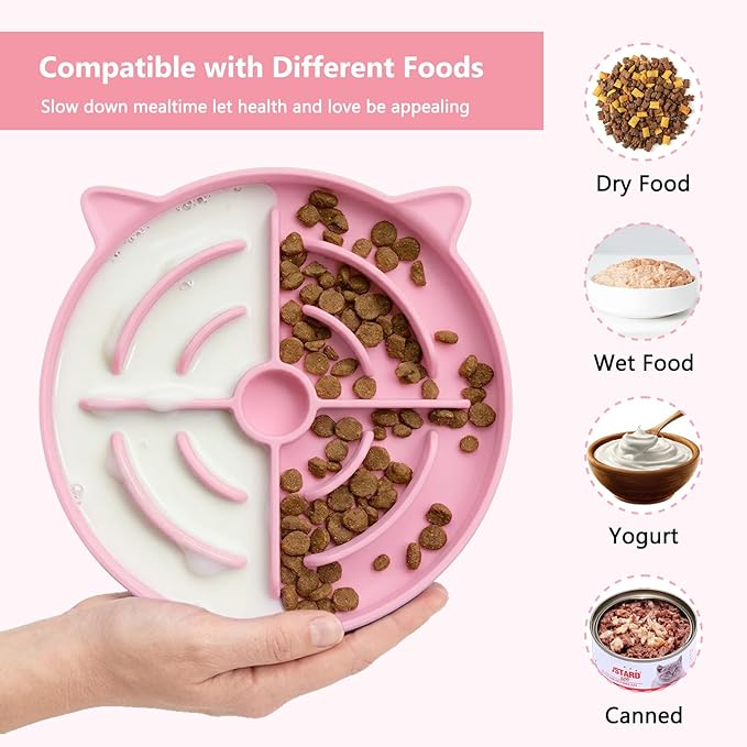 2 Pcs Silicone Slow Feeder Cat Bowl, Cat Slow Feeder for Food Training, Interactive Puzzle Bowls for Puppy, Kitten Dishes to Prevent Overeating, Treat Toys Suitable for Dry and Wet Food