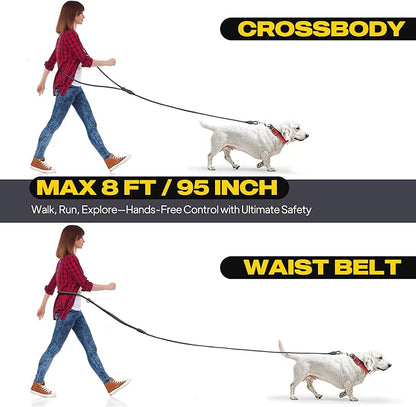 Fida Hands Free Dog Leash for Large Dogs Heavy Duty, Adjustable Crossbody/Waist Leash for Small/Medium/Large Dogs, Waterproof Hands-Free Dog Leashes for Running, Walking & Training(L, Black)