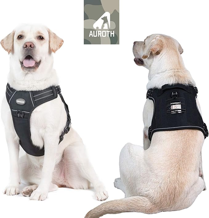 AUROTH Tactical Dog Harness for Large Dogs No Pull Adjustable Pet Harness Reflective Working Training Easy Control Pet Vest Military Service Dog Harnesses Black XXL