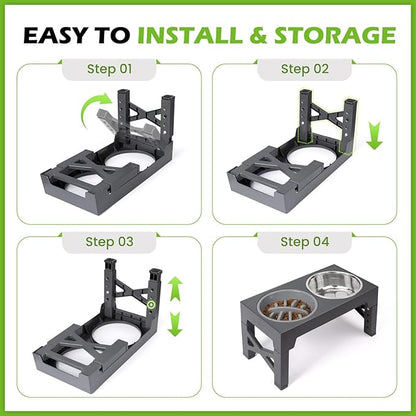 Heeyoo Elevated Dog Bowls - 5 Adjustable Heights Stand, 2 Stainless Steel Bowls & 1 Slow Feeder, 3.2" to 12.2" for Small to Large Dogs
