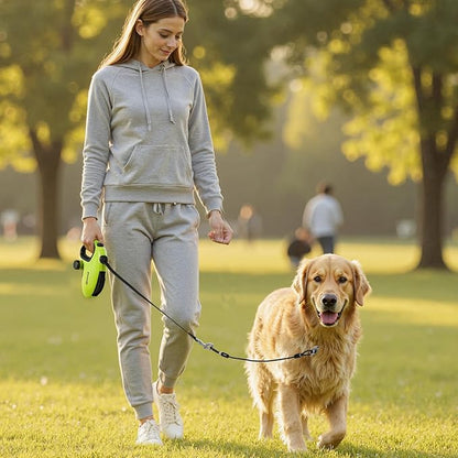 Pecute 26ft Retractable Dog Leash with Poo Bag Holder, Chew Proof Dog Leash with 360° Tangle-Free Extended, Anti-Slip Handle & Quick Brake Button, Suitable for Dogs Up to 110lbs in Weight