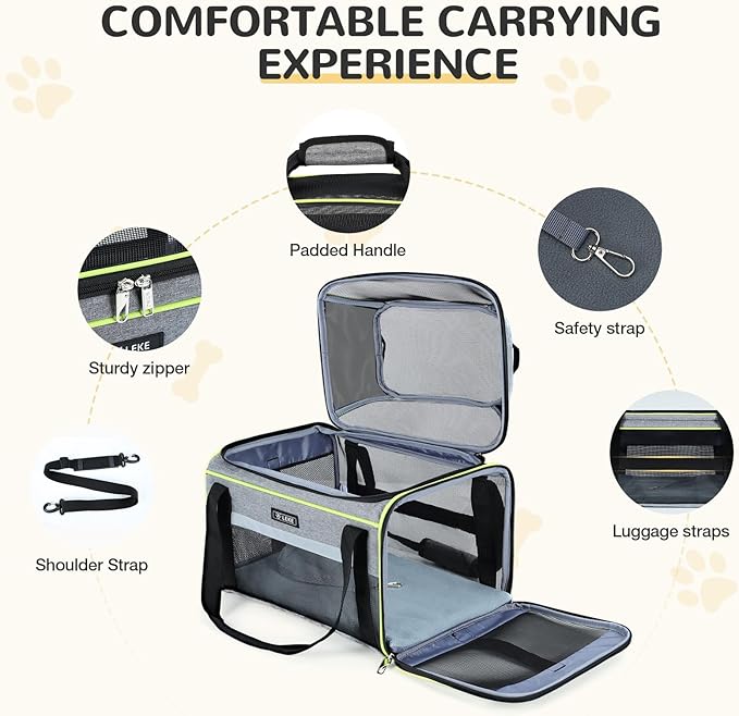 Lekereise Top-Expandable Pet Carrier 18x11x11Inch Delta American United Airline Approved Soft Sided Underseat to 15lbs Travel Carriers for Small Dogs Cats with Locking Safety Zippers Anti-Scratch Mesh
