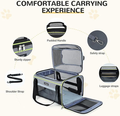 Lekereise Top-Expandable Pet Carrier 18x11x11Inch Delta American United Airline Approved Soft Sided Underseat to 15lbs Travel Carriers for Small Dogs Cats with Locking Safety Zippers Anti-Scratch Mesh