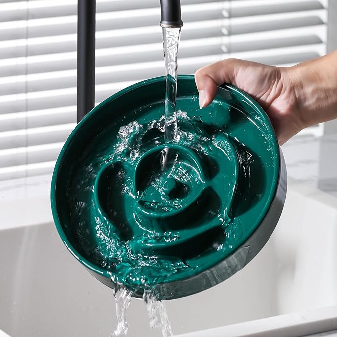 8.66 in Green Ceramic Slow Feeder Dog Bowl for Medium and Large Breed,Pet Feeding Dog Food Water Dish Heavy Weighted,Puppy Bowl for Fast Eaters,Puzzle Slow Eating Dish Modern Cute