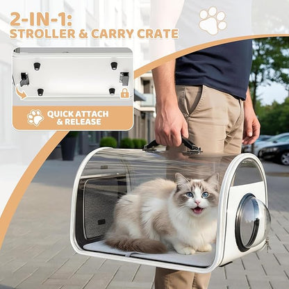 Magshion Dog Stroller with Detachable Carrier, Clear PC Dome Pet Stroller for Small & Medium Dogs & Cats up to 33 lbs, Lightweight Foldable Pet Cart, PU Wheels, Storage Basket & Cup Holder