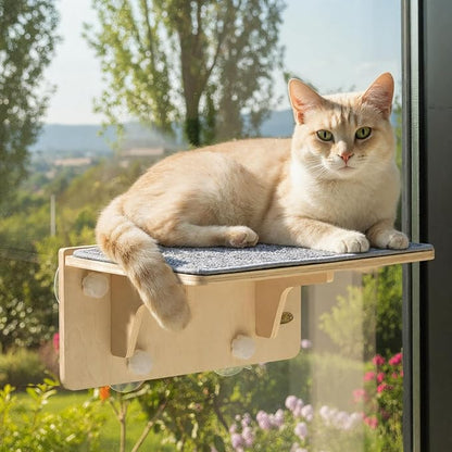Pecute 2-in-1 Cat Window Perch & Wall Shelves, Cat Hammock Window with Solid Wood, Strong Suction Cup, Washable Cover Mat, Kitten Window Seat Indoor, Cats Perch Bed for Birds Watching Inside,16"x10"