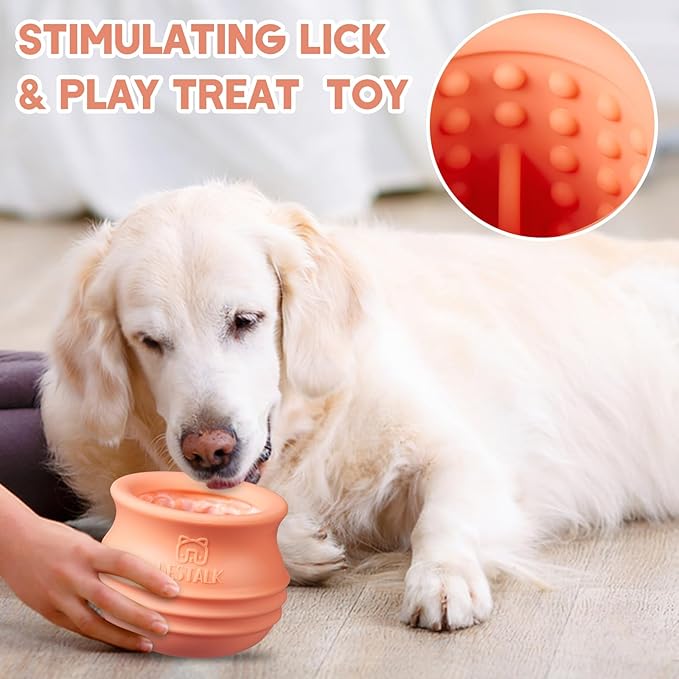 Dog Enrichment Treat Toy, Long-Lasting Wobbly Interactive Freeze Lick Toys for Dogs, Stuffable Puzzle Feeder Toy for Boredom, Silicone Treat Dispensing Chew Toy (Pastel Orange,L)