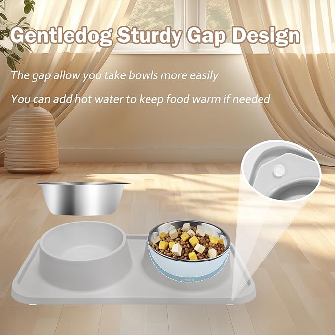 Cat Bowls for Food and Water, Premium Removable Stainless Steel Double Bowls with Non-Slip Bottom & Elevated Stand for Pet and Small Dogs,Upgrade Non-Spill Cat Food Feeder (Light Grey)