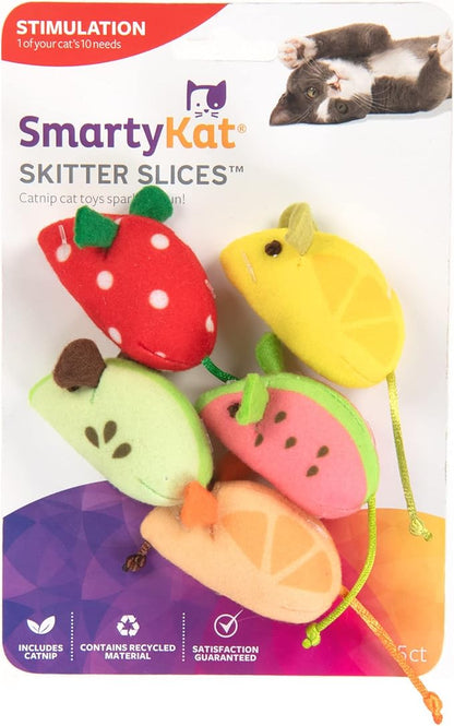 SmartyKat (5 Count) Skitter Slices Plush Catnip Cat Toys - Multi Color, 5 Count