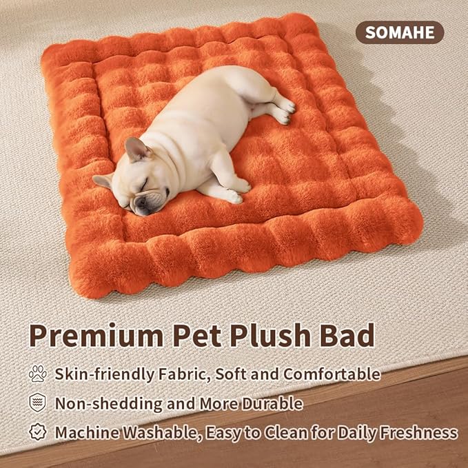Cat & Dog Bed Mat, Soft Plush Faux Fur Kneading Pet Bed for 2 Cats or Small Dogs, Machine Washable Cat Sleeping Pad, Non-Slip Fluffy Pet Rug for Indoor Cats Kittens & Small Dogs,27x20 In Orange