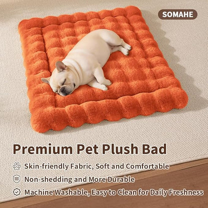 Cat & Dog Bed Mat, Soft Plush Faux Fur Kneading Pet Bed for 2 Cats or Small Dogs, Machine Washable Cat Sleeping Pad, Non-Slip Fluffy Pet Rug for Indoor Cats Kittens & Small Dogs,27x20 In Orange