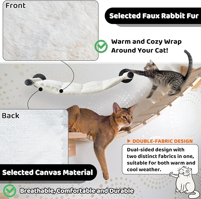 Cat Hammock Wall Mounted, 22.44 x 13.78 inch Wall Mounted Cat Shelves, Metal Brackets Beds for Sleeping, Playing, Climbing & Resting Stabilized Wall Furniture (Soft & Warm Fabric)