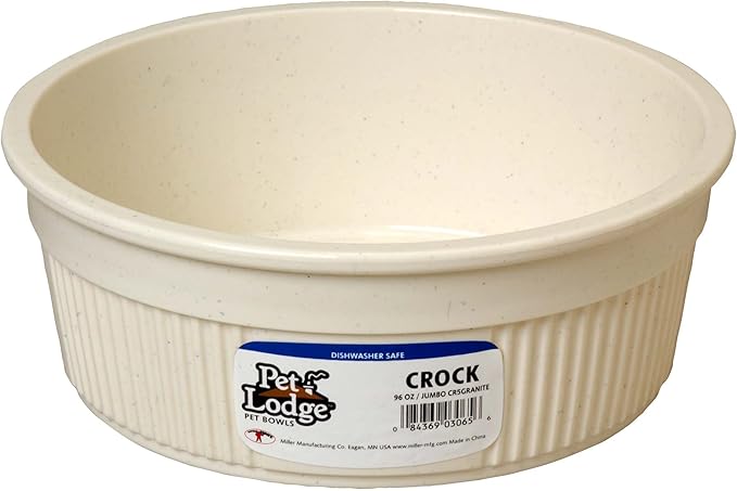 Pet Lodge® Crock Pet Bowl | Heavy Duty Plastic | Dog Feed & Water Bowl | Granite | 96 Ounce | Jumbo